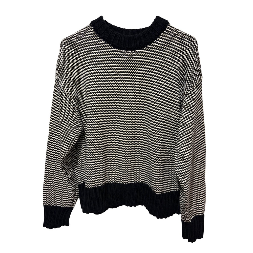 Pistola Womens Black White Stripe 100% Cotton Knit Sweater Size M EUC